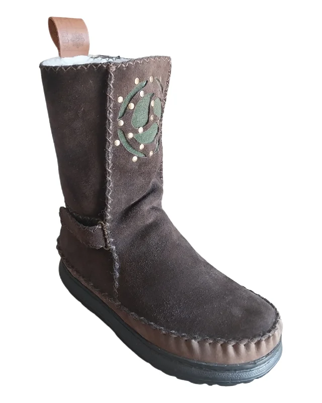 Brown suede with green celtic cutout