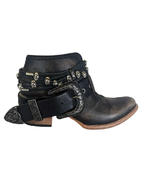 R Buckle Leather Bootie