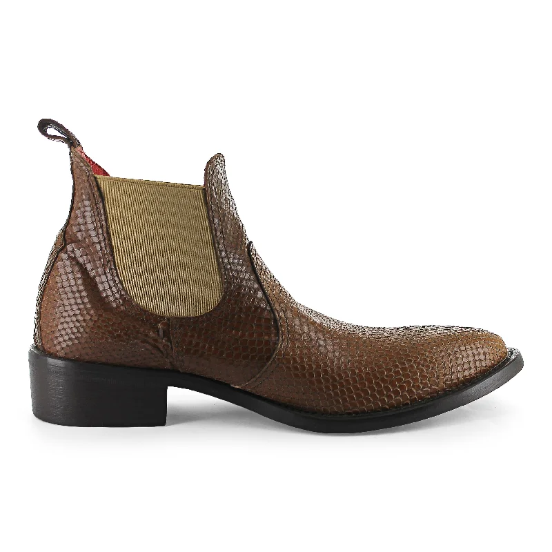 R7701 - Brown Snake Print Chelsea Boot