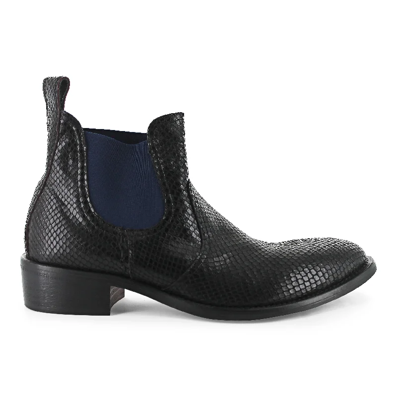 R7701 - Black Snake Print Chelsea Boot