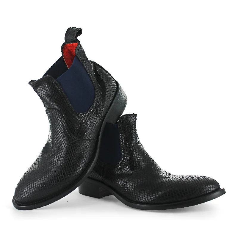 R7701 - Black Snake Print Chelsea Boot