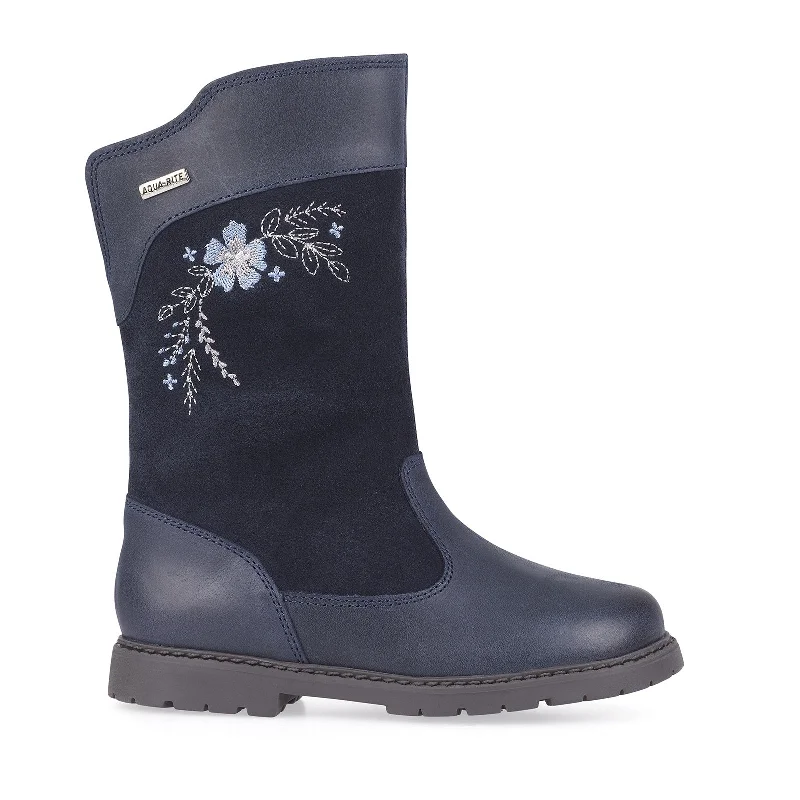 Start-Rite Splash 1730_9 Girls Navy Leather Suede Waterproof Calf Length Boot