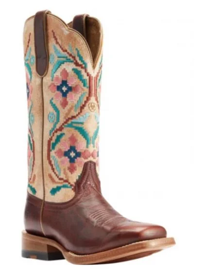 Women's Frontier Daniella Brown Boot With Floral Shaft By Ariat