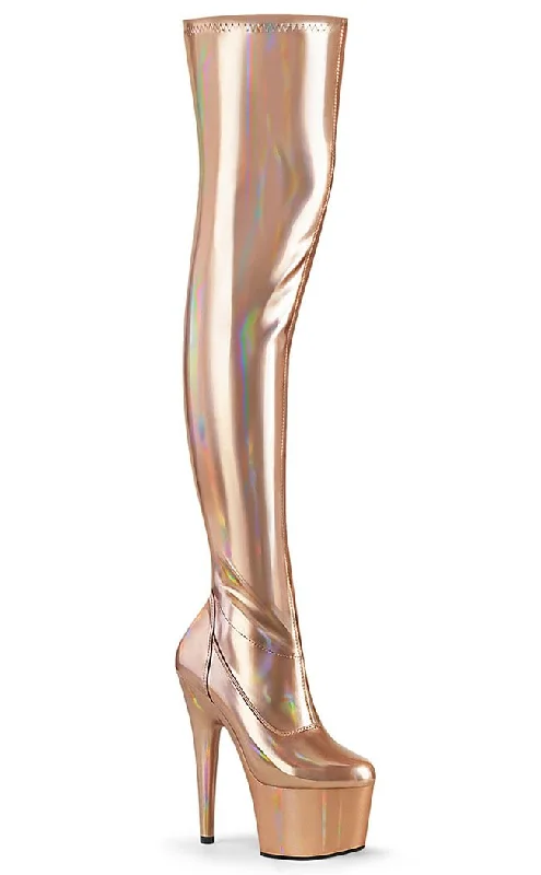 ADORE-3000 Rose Gold Holo Thigh High Boots