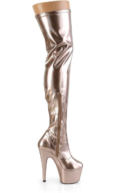 ADORE-3000 Rose Gold Holo Thigh High Boots