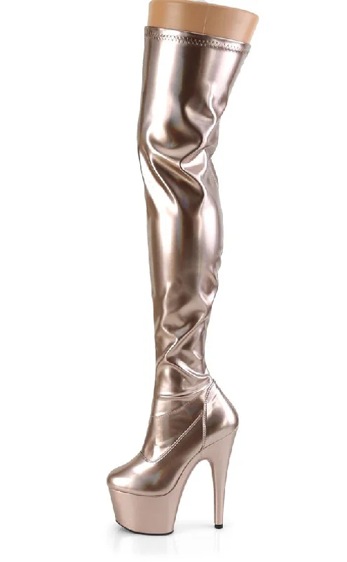 ADORE-3000 Rose Gold Holo Thigh High Boots