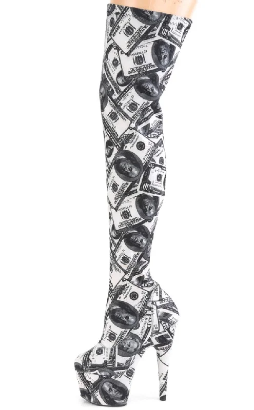 ADORE-3000DP Money Print Thigh High Boots