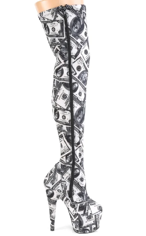 ADORE-3000DP Money Print Thigh High Boots