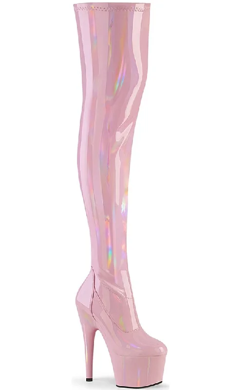 ADORE-3000HWR Baby Pink Holo Thigh High Boots