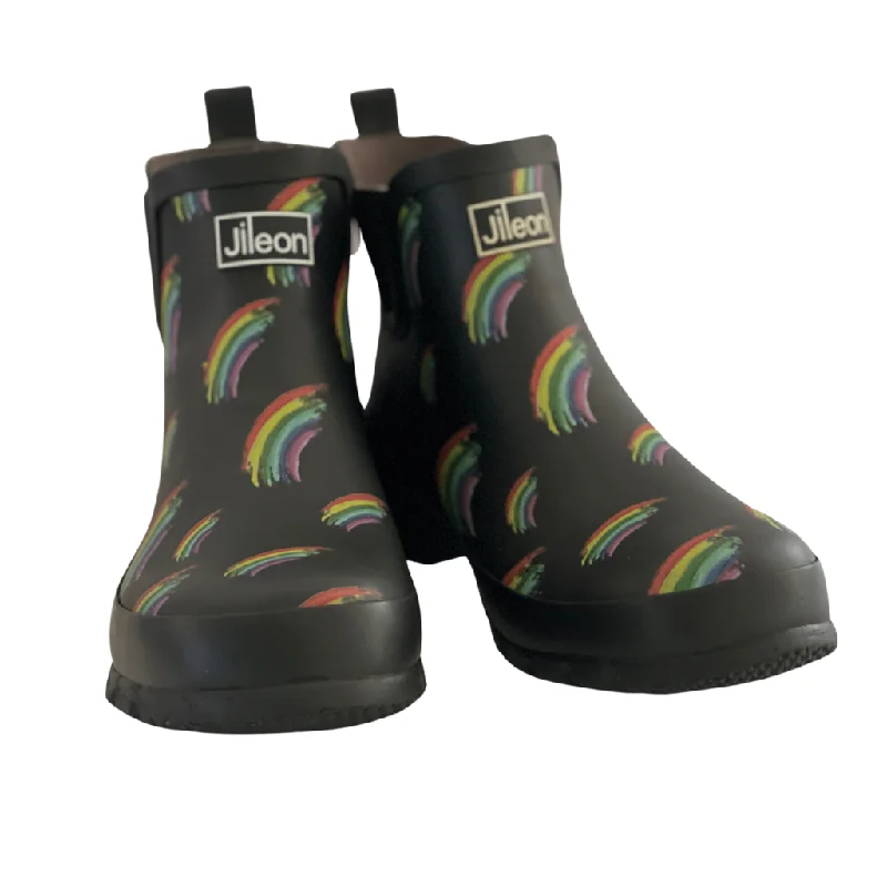 Ankle Height Rain Boots - Black Matt with Rainbows - Wide Foot