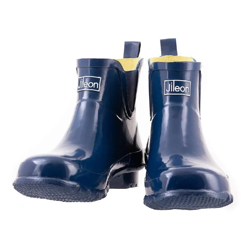 Ankle Height Rain Boots - Navy Blue Gloss - Wide Foot