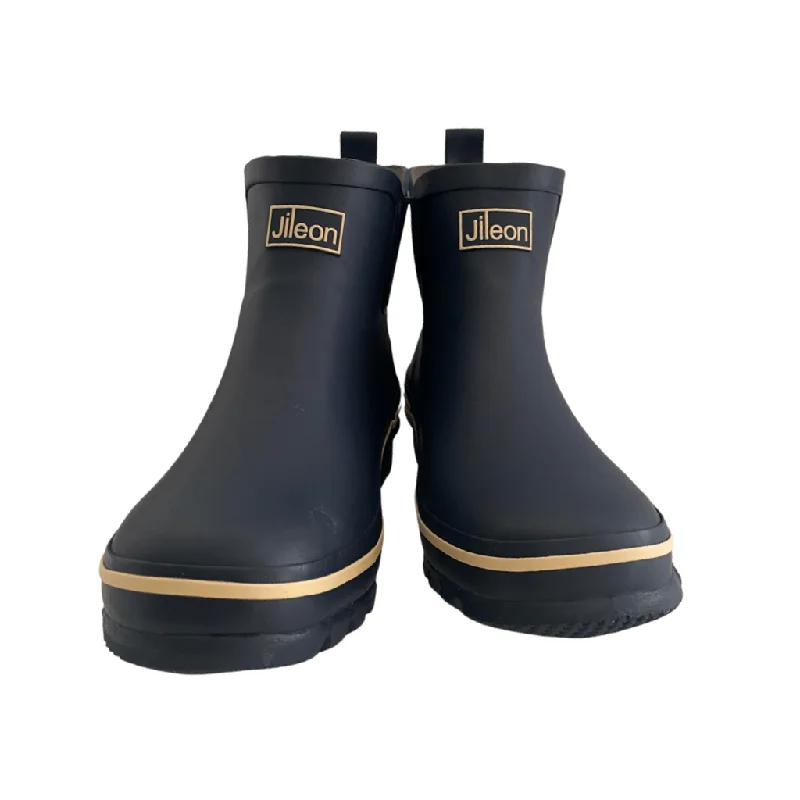 Ankle Height Rain Boots - Navy Blue with Cream Trim - Wide Foot