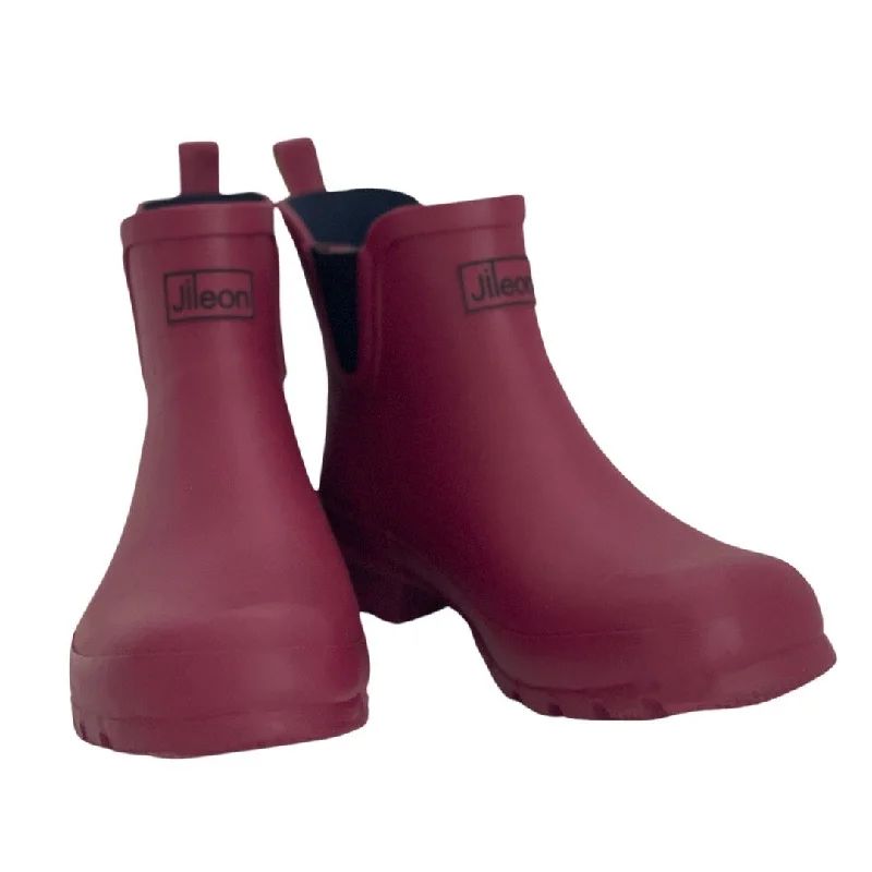 Ankle Height Rain Boots - Raspberry Red - Wide Foot