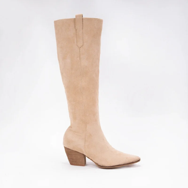 Eliana Pointed-Toe Riding Boots- Taupe