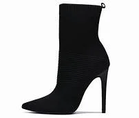 Chantria~Pointed Toe Ankle Sock Boot: BLACK