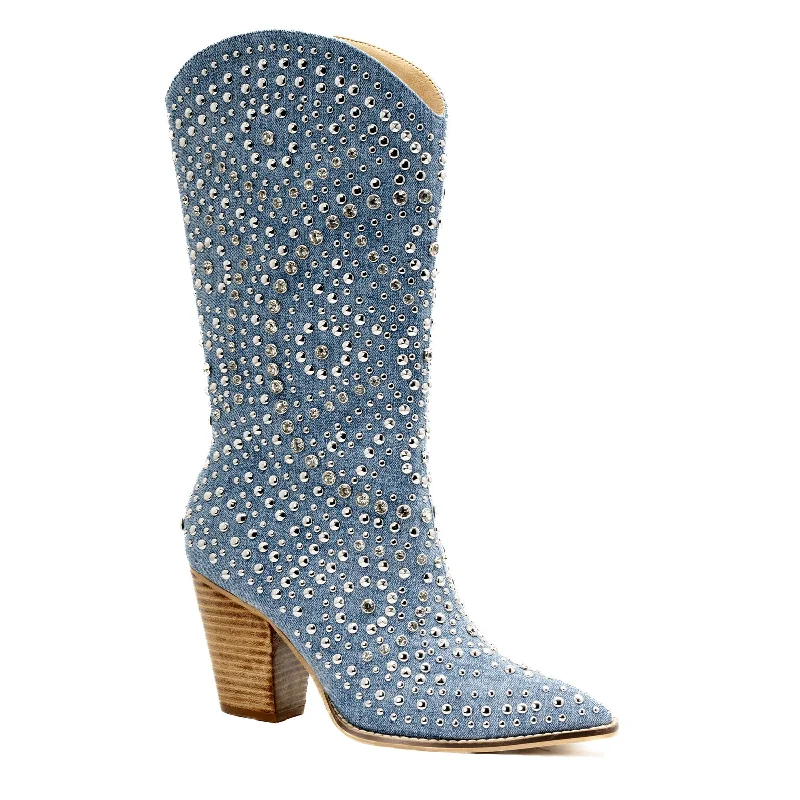 Boot Scootin Bedazzled Calf Boot- Blue Denim