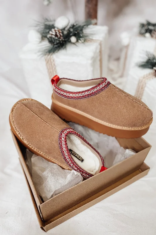 Tessa Artisan Binding Fur Lined Slippers- Camel