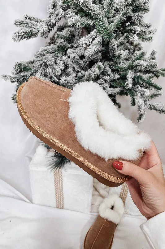 Debra Fluffy Fur Suede Slippers- Camel