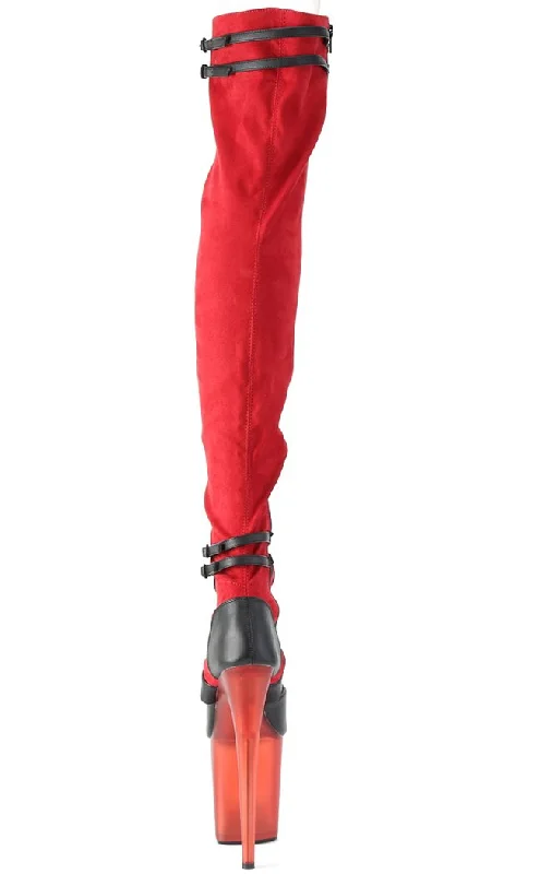 FLAMINGO-3027 Red Suede & Faux Leather Frosted Thigh High Boots