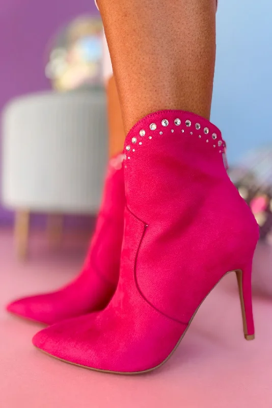 Fuchsia Faux Suede Embellished Heeled Booties *FINAL SALE*