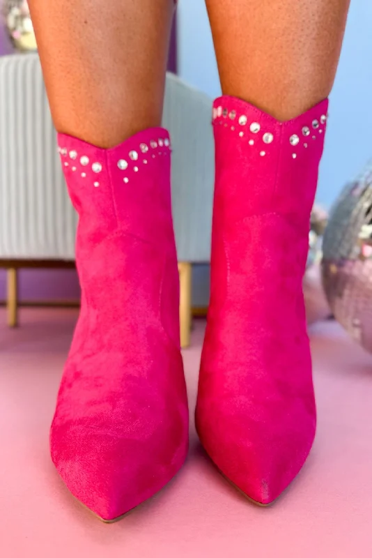 Fuchsia Faux Suede Embellished Heeled Booties *FINAL SALE*