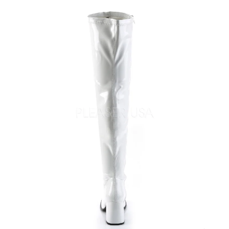 Block Heel Over The Knee Boots White