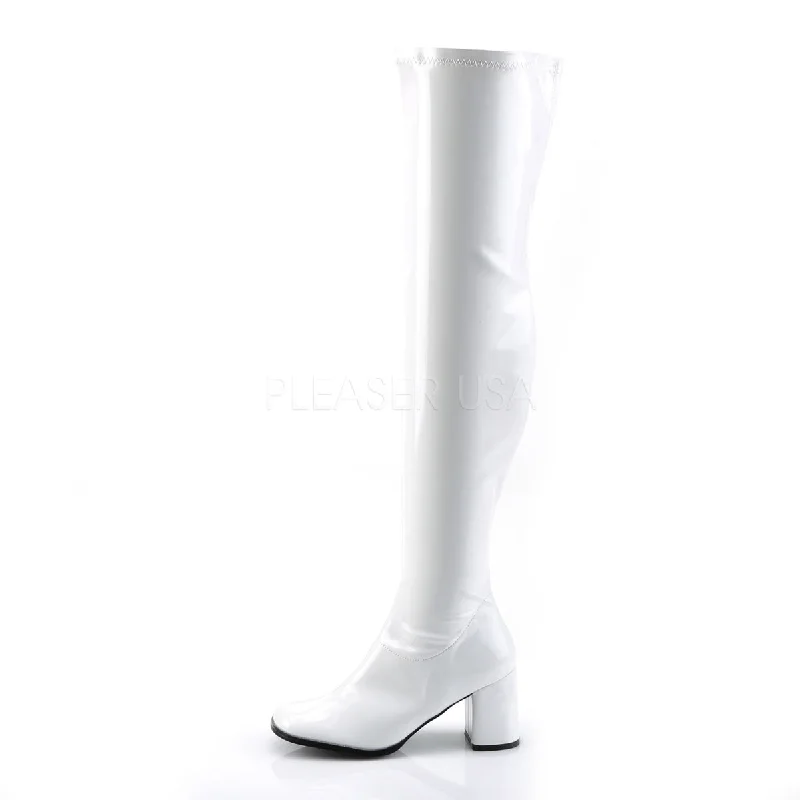 Block Heel Over The Knee Boots White