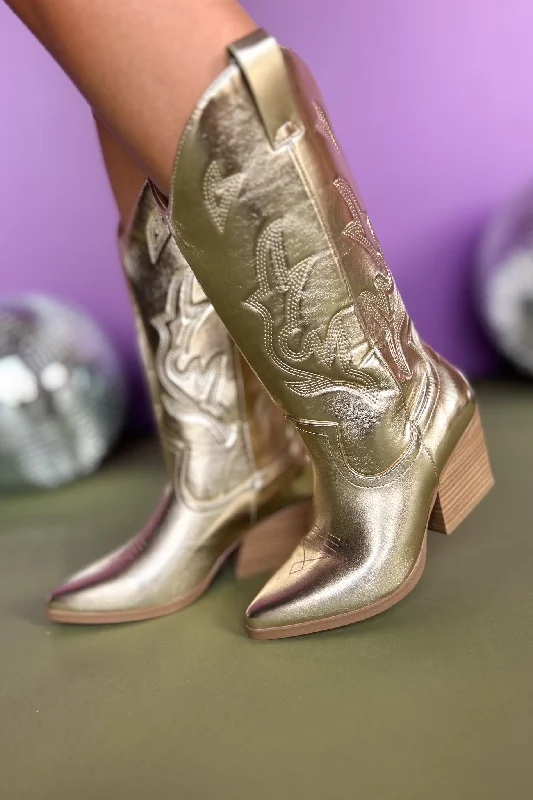 Gold Metallic Embroidered Western Boots