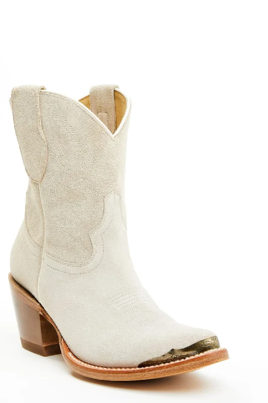 Wheels Ivory Suede Western Booties - Round Toe