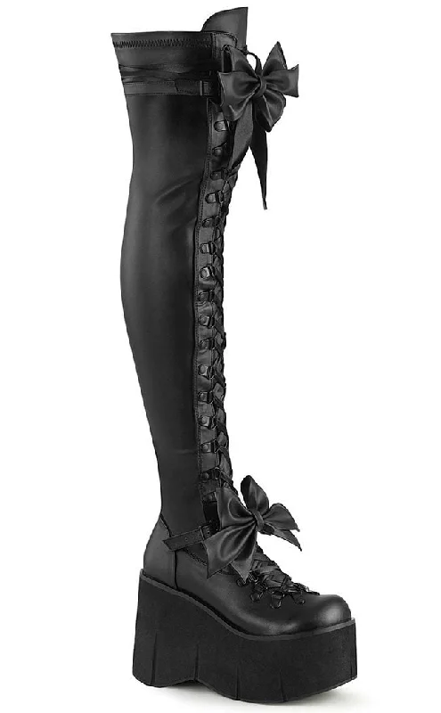 KERA-303 Black Vegan Leather Thigh High Platform Boots