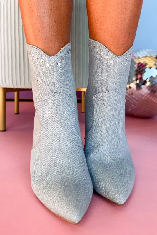 Light Blue Denim Embellished Heeled Booties *FINAL SALE*