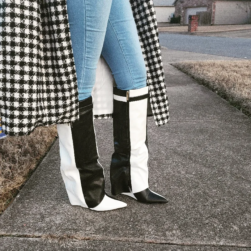 Minaj~Black & White Padlock Boot