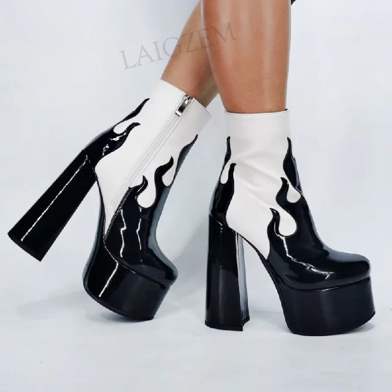 Patchwork Ankle Boots  Block Heels