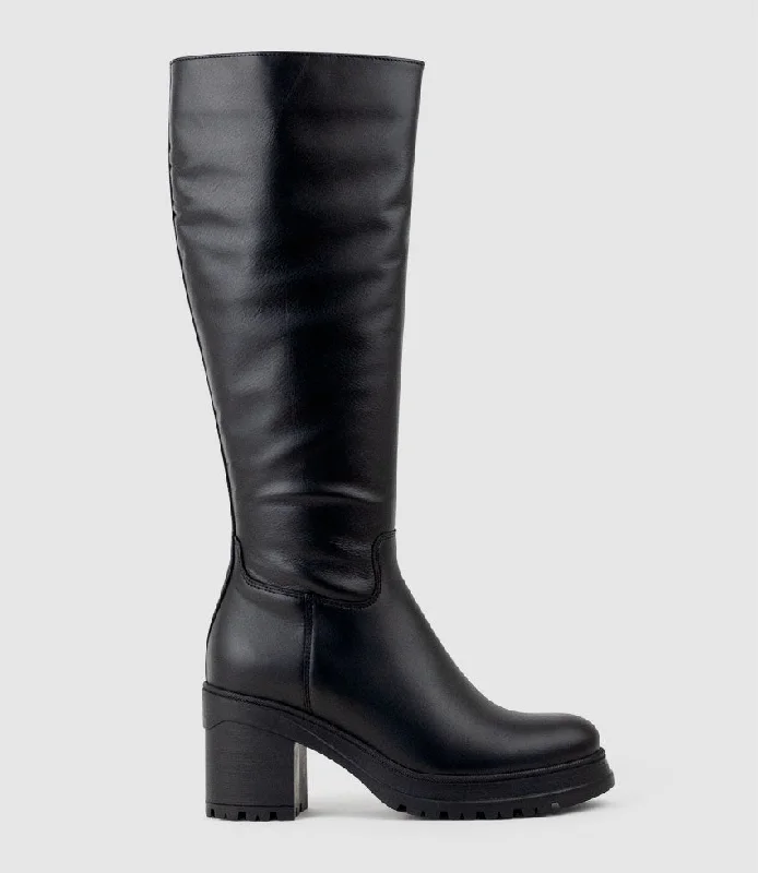 PRIMROSE Knee Boot on Rubber Heel in Black