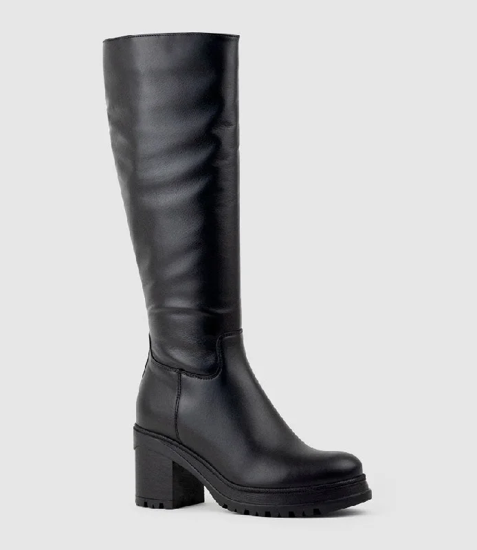 PRIMROSE Knee Boot on Rubber Heel in Black