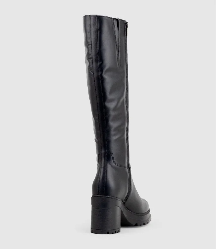 PRIMROSE Knee Boot on Rubber Heel in Black