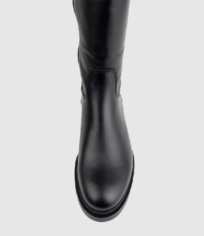 PRIMROSE Knee Boot on Rubber Heel in Black