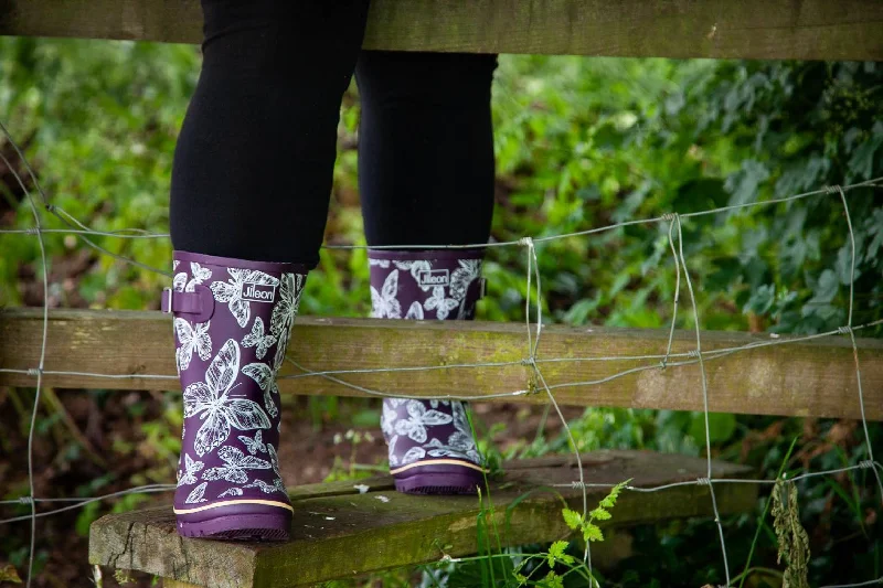 Half Height Rain Boots - Purple Butterflies - Wide in Foot & Ankle