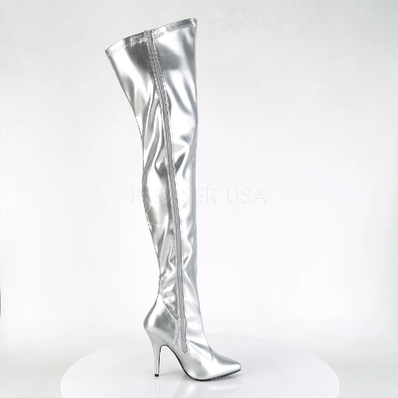 Seduce Silver Thigh High Boots