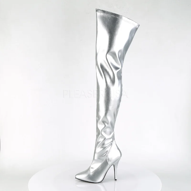 Seduce Silver Thigh High Boots