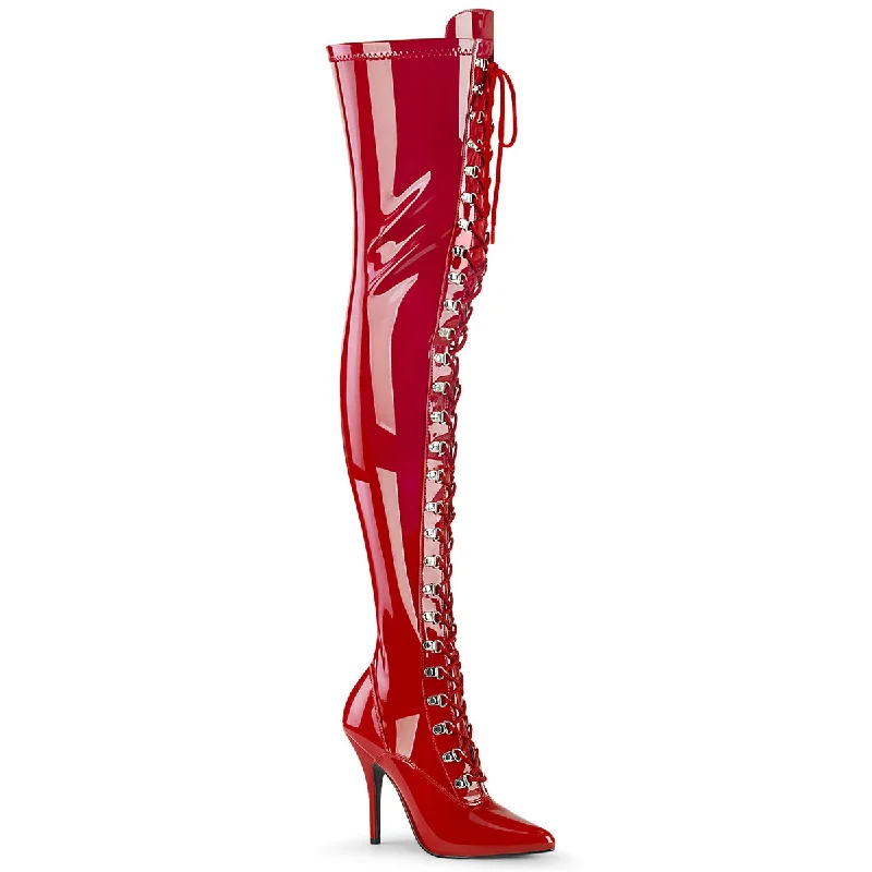 Domination Patent Stretch Red Thigh High Boots