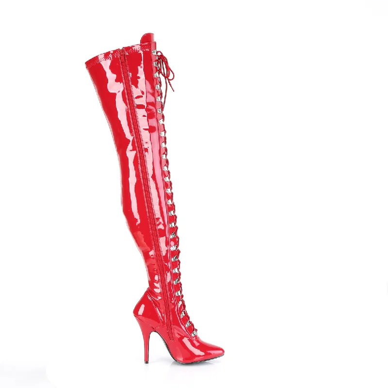 Domination Patent Stretch Red Thigh High Boots