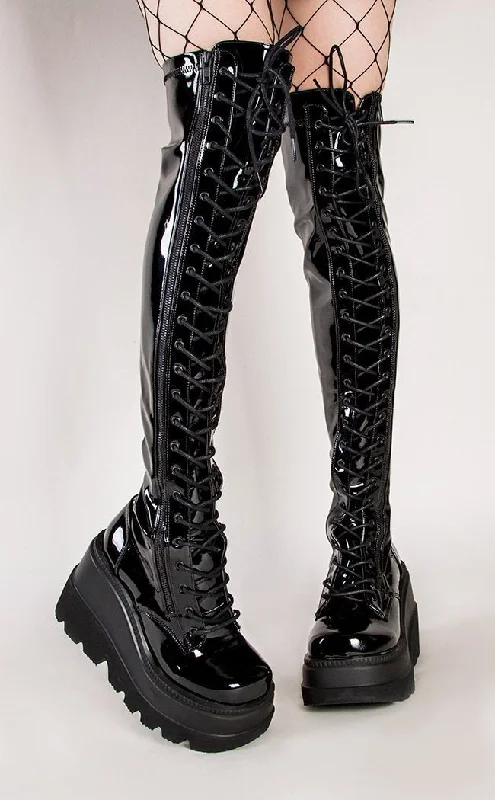 SHAKER-374 Black Patent Thigh High Platform Boots (Au Stock)