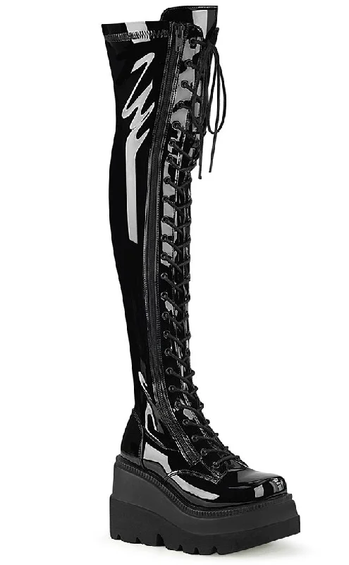 SHAKER-374 Black Patent Thigh High Platform Boots (Au Stock)