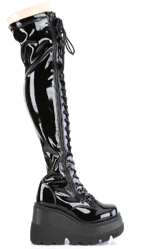 SHAKER-374 Black Patent Thigh High Platform Boots (Au Stock)