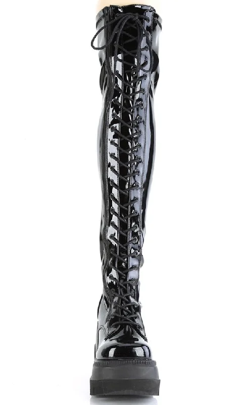 SHAKER-374 Black Patent Thigh High Platform Boots