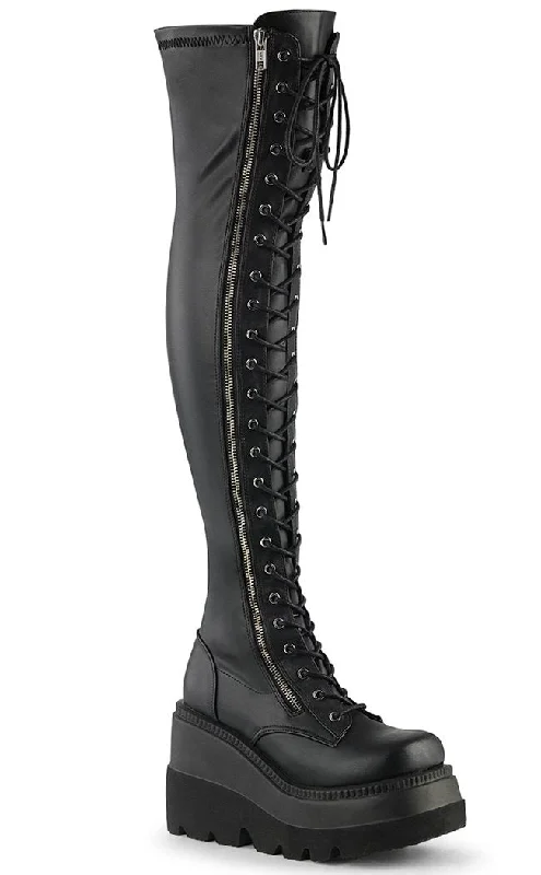 SHAKER-374 Black Vegan Leather Thigh High Platform Boots (Au Stock)