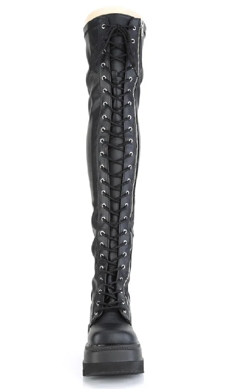 SHAKER-374 Black Vegan Leather Thigh High Platform Boots (Au Stock)