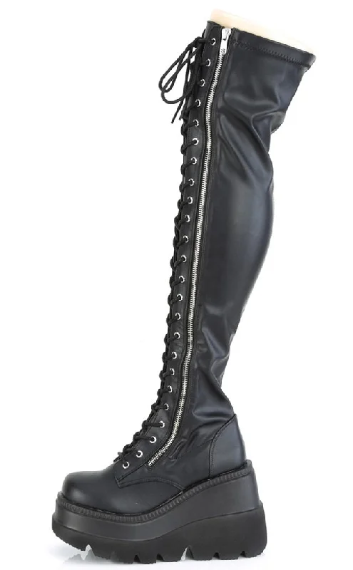 SHAKER-374 Black Vegan Leather Thigh High Platform Boots (Au Stock)