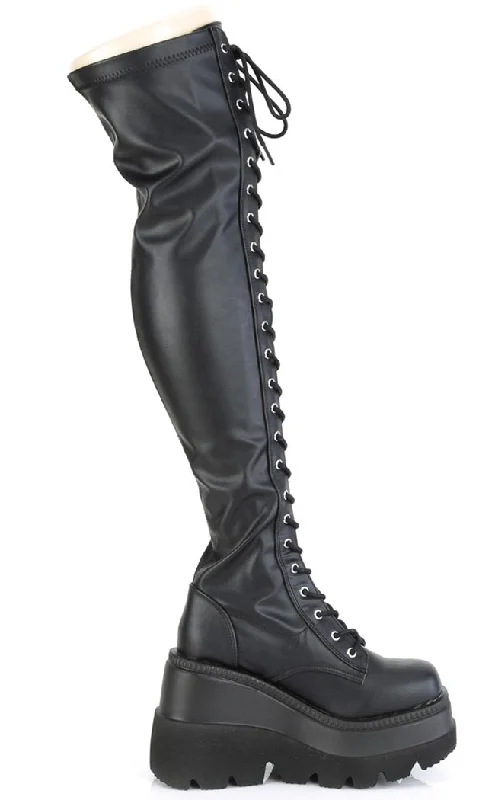 SHAKER-374 Black Vegan Leather Thigh High Platform Boots (Au Stock)